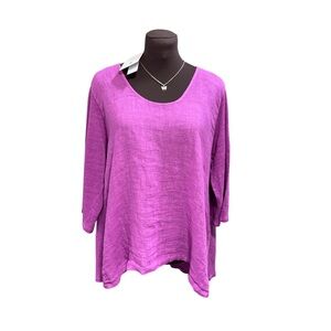 MADE IN ITALY BlueBerry Women’s XL 100% Linen Tunic Top Mauve Pink Lagenlook NWT